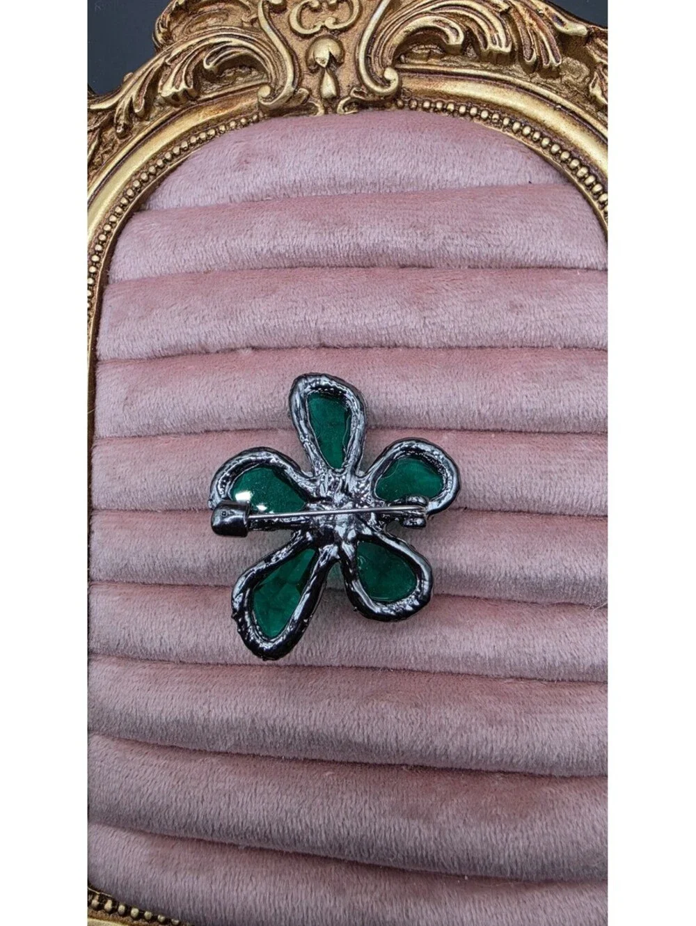 Green and Pink Flower Brooch Pin